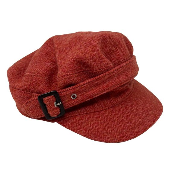 Women's J.Crew Herringbone Wool Blend Oragne Newsboy Cap S/M